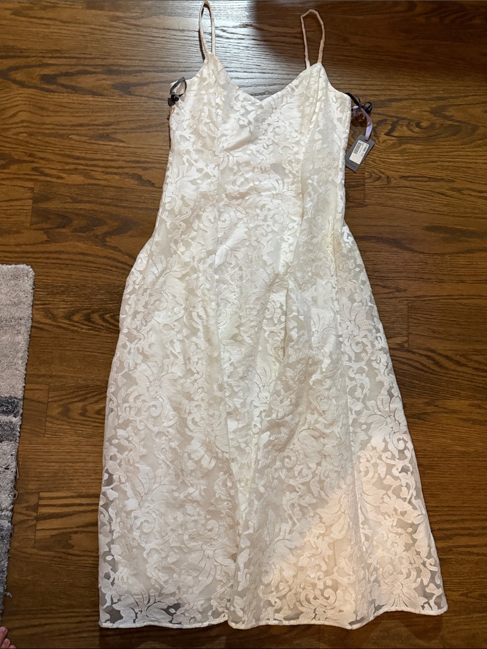 Vera Wang Ivory Lace Slip Dress with Spaghetti Straps